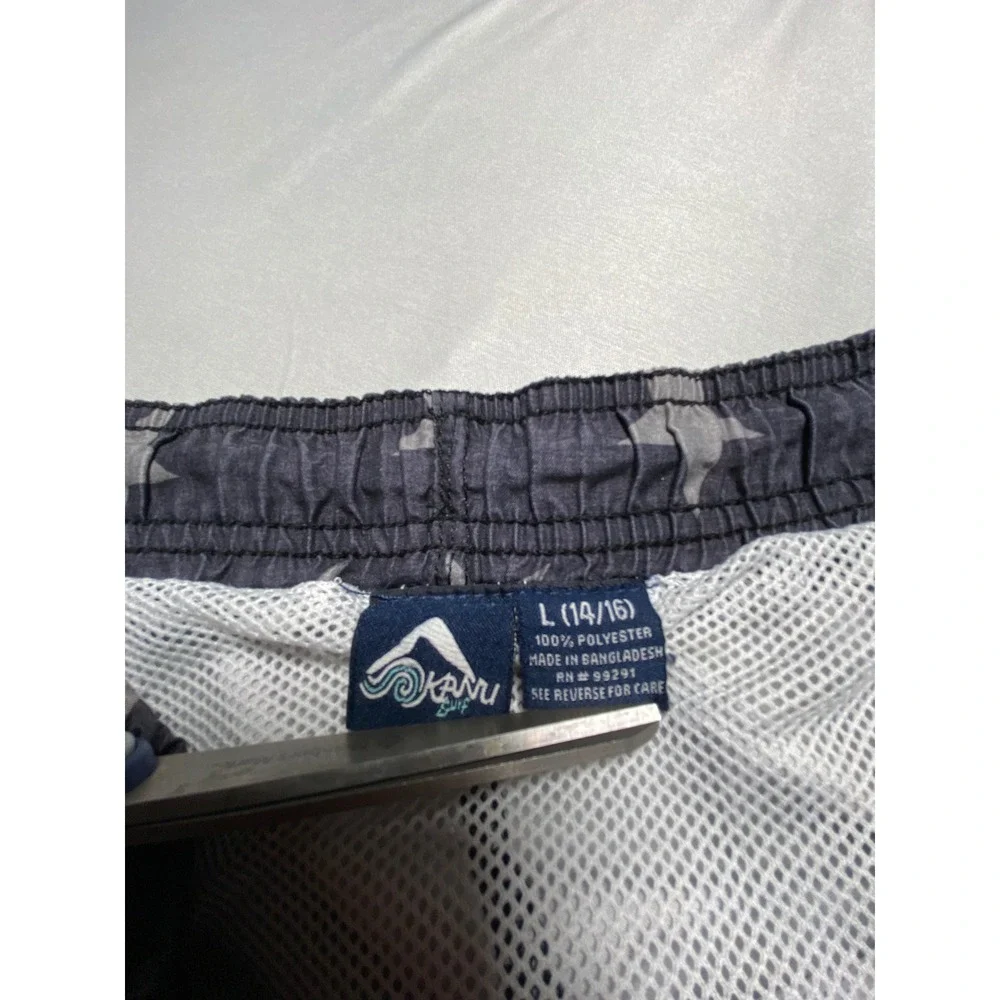 Kanu Surf Mens American Flag Swim Trunks Gray Black Stars Stripes Large 14/16
